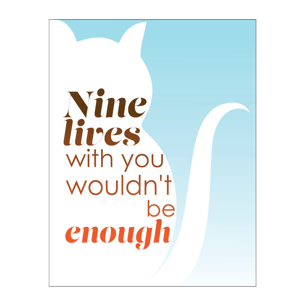 cat silhouette against light blue background, coloured type