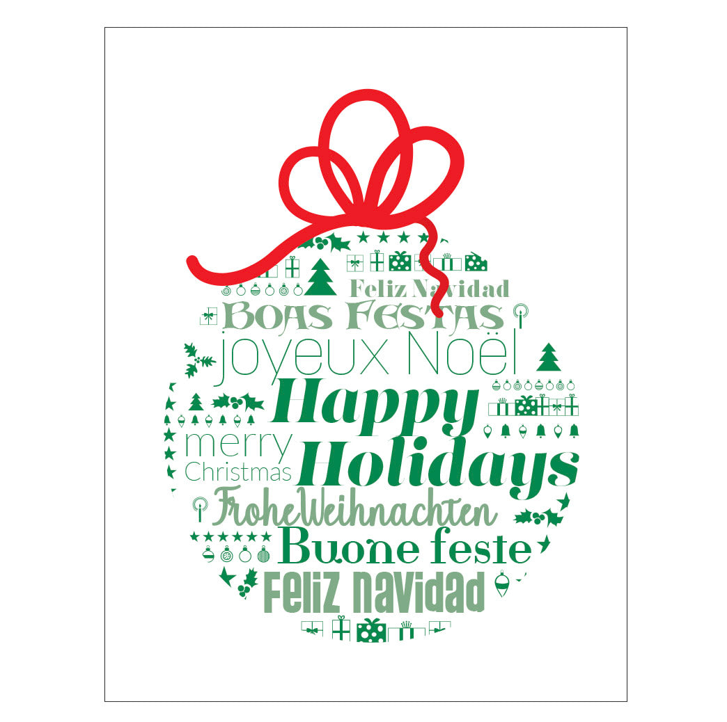 minimalist Christmas card, red and green. strong typography